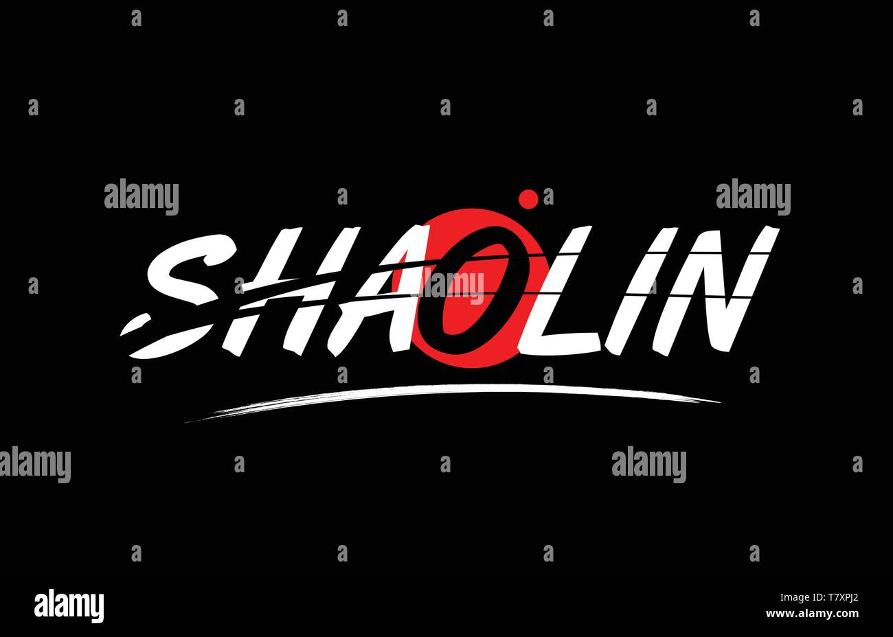 shaolin text word on black background with red circle suitable for card