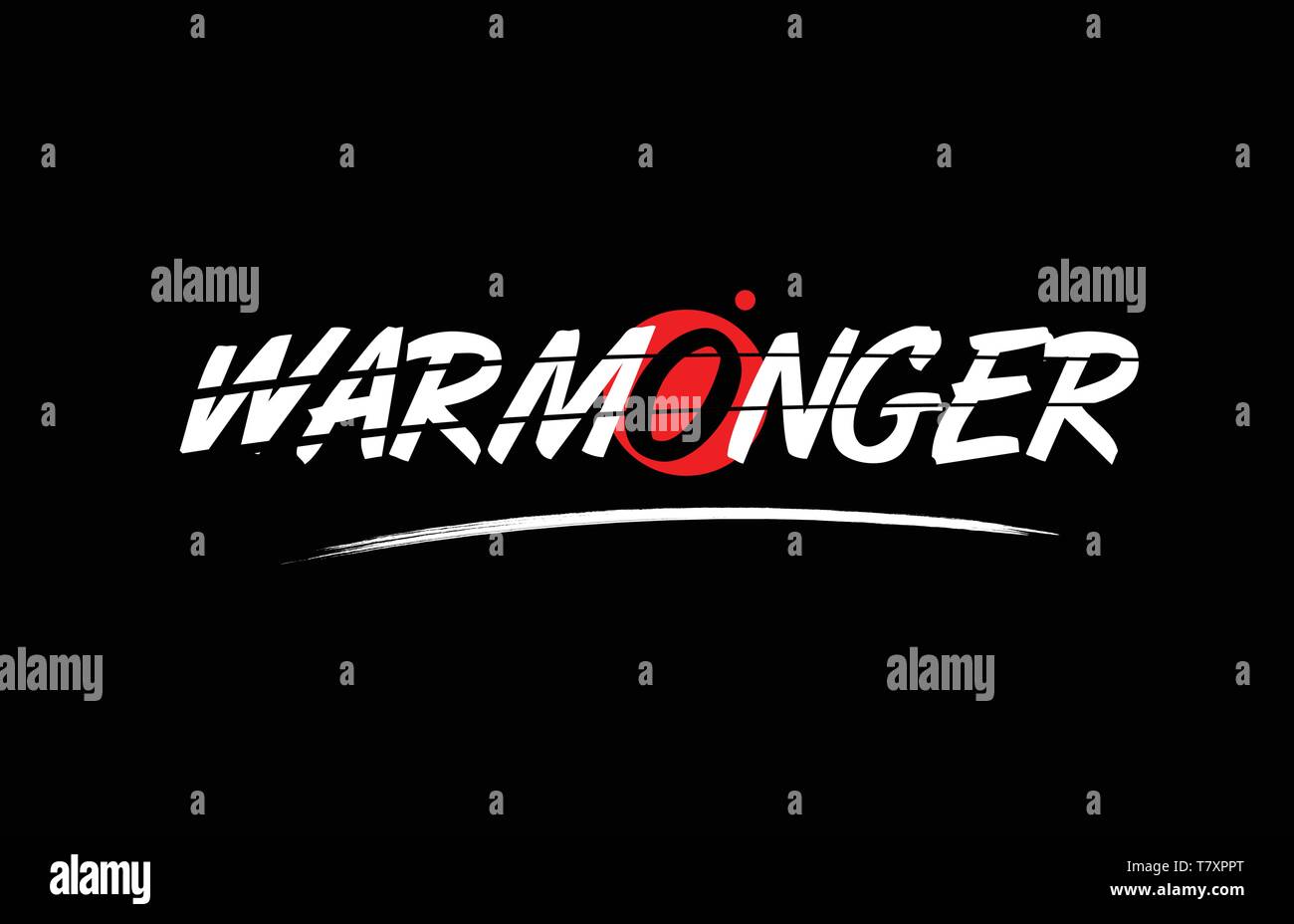 warmonger text word on black background with red circle suitable for card icon or typography logo design Stock Vector