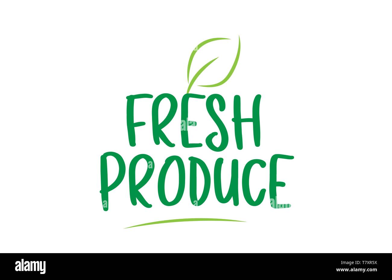 fresh produce green word text with leaf suitable for icon, badge or