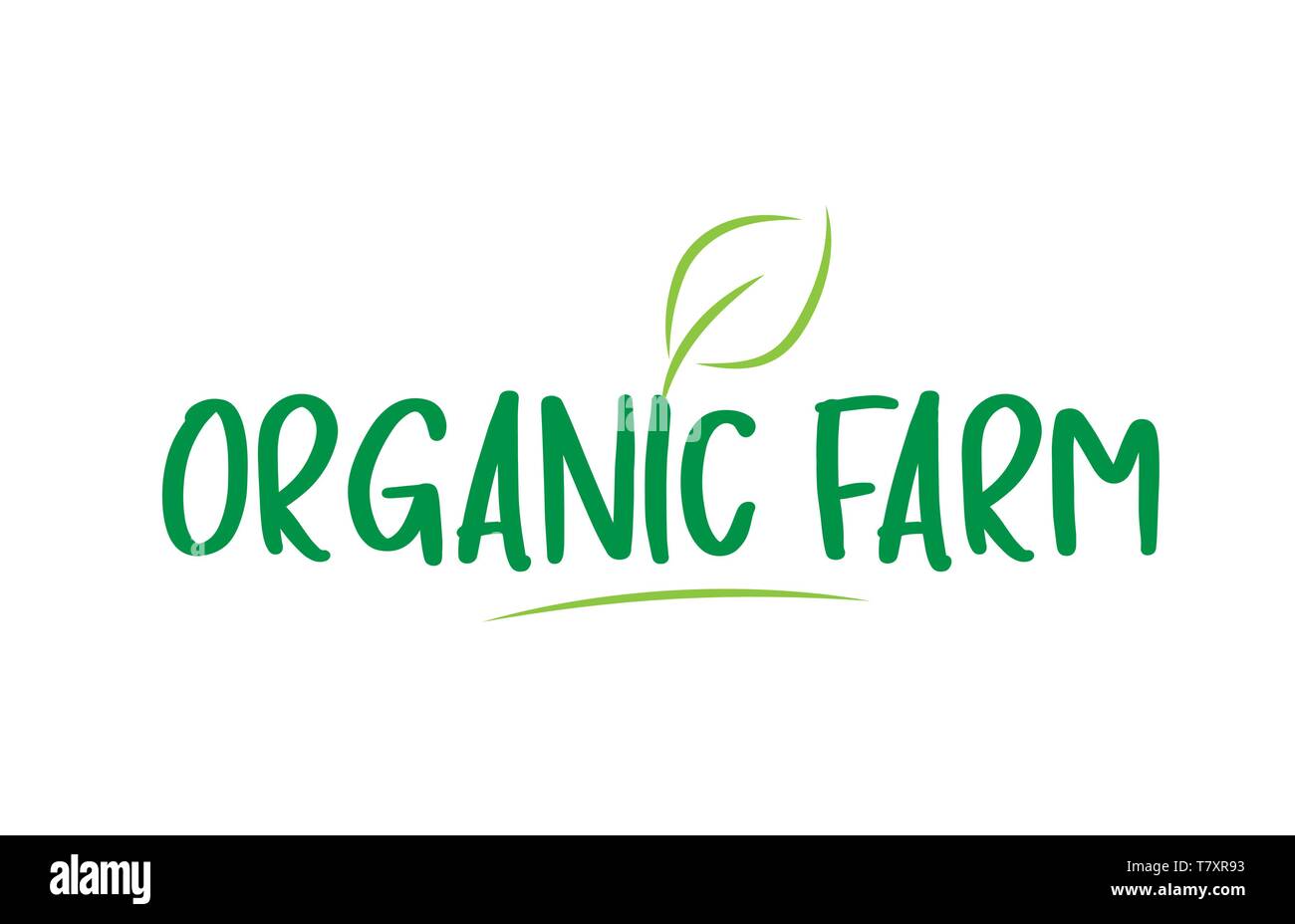 organic farm green word text with leaf suitable for icon, badge or ...