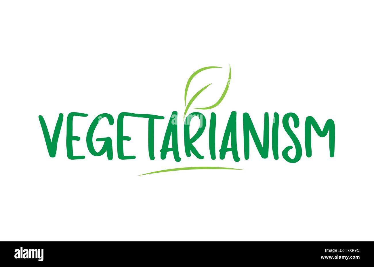 vegetarianism green word text with leaf suitable for icon, badge or typography logo design Stock Vector