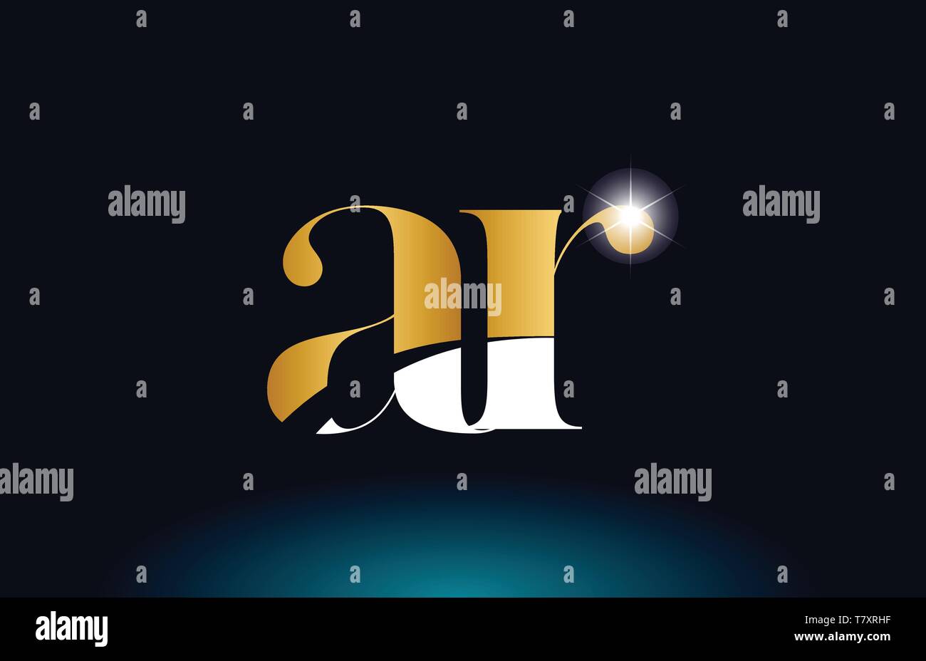 gold golden alphabet letter ar a r logo icon combination design ...