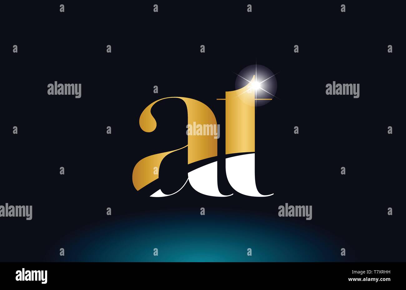gold golden alphabet letter at a t logo icon combination design ...