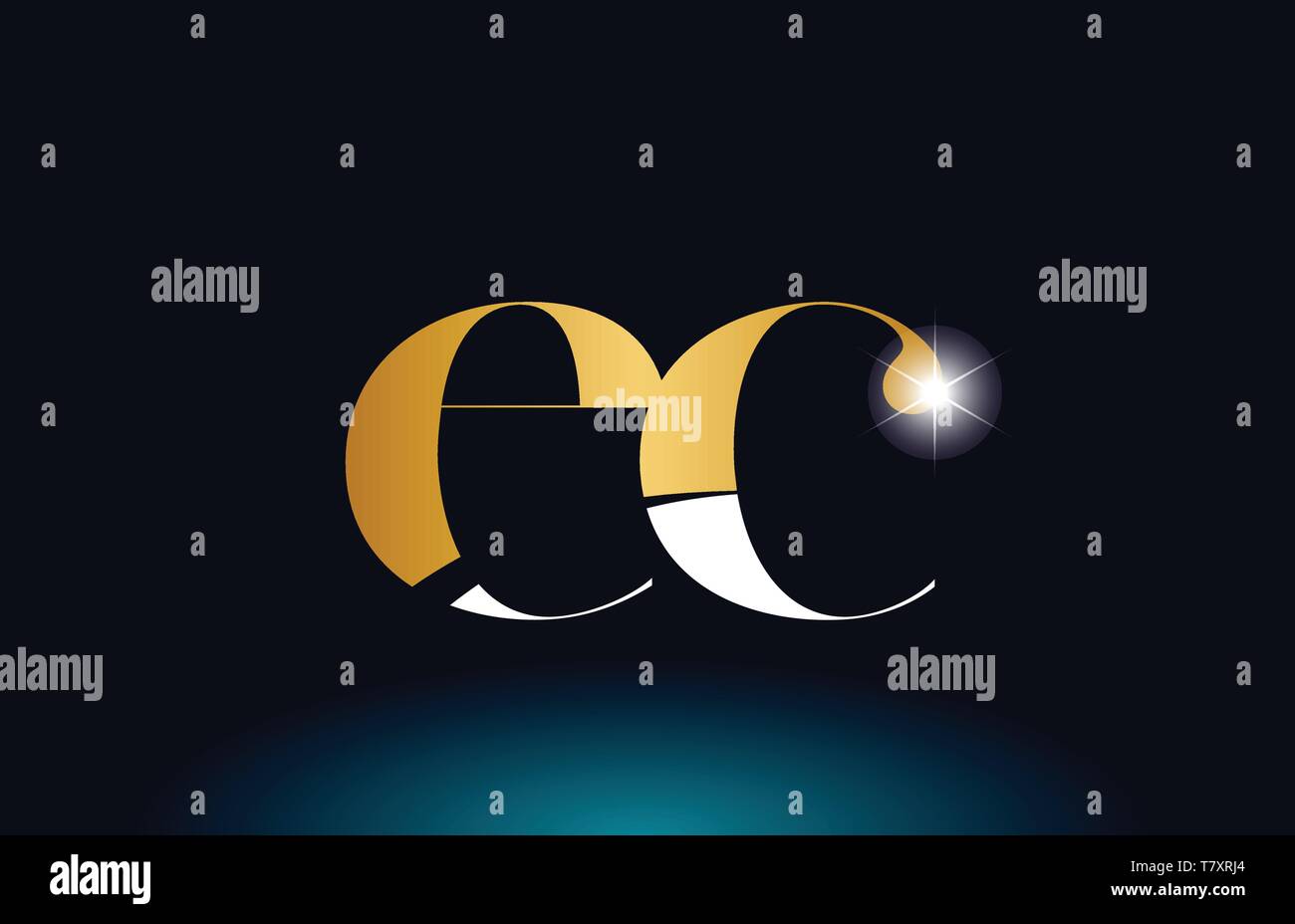 gold golden alphabet letter ec e c logo icon combination design ...