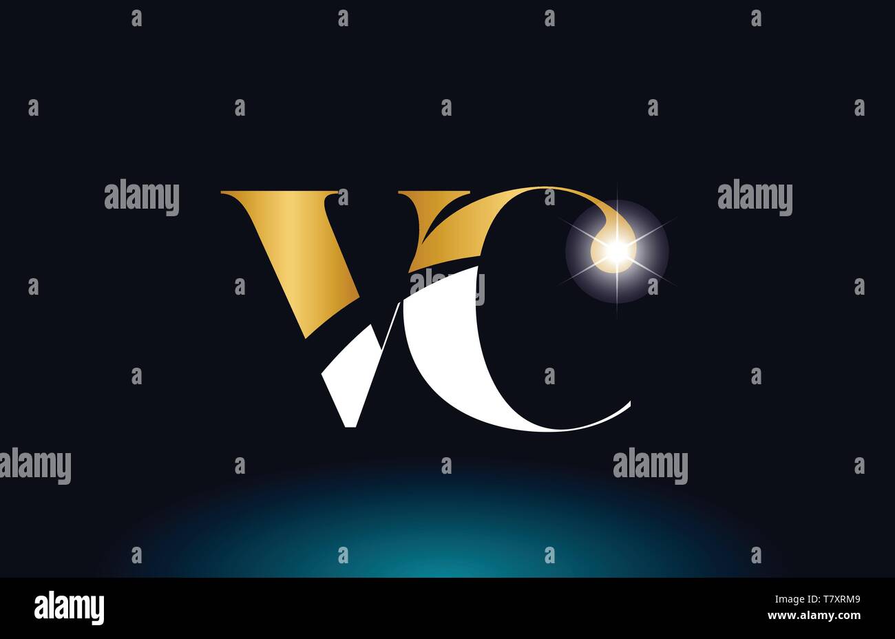gold golden alphabet letter vc v c logo icon combination design ...