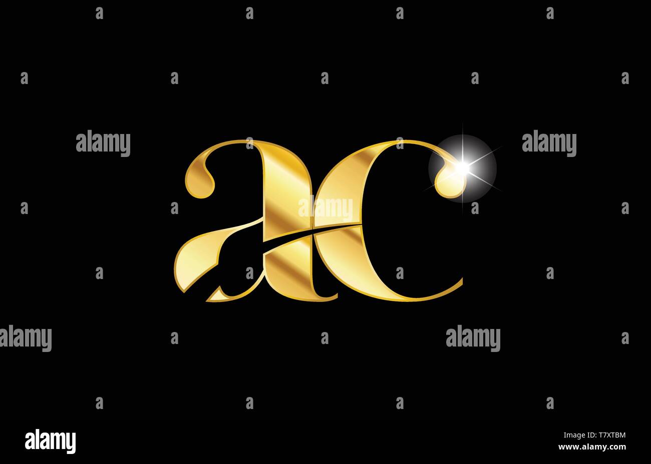 gold golden metal metallic alphabet letter ac a c logo icon design for ...