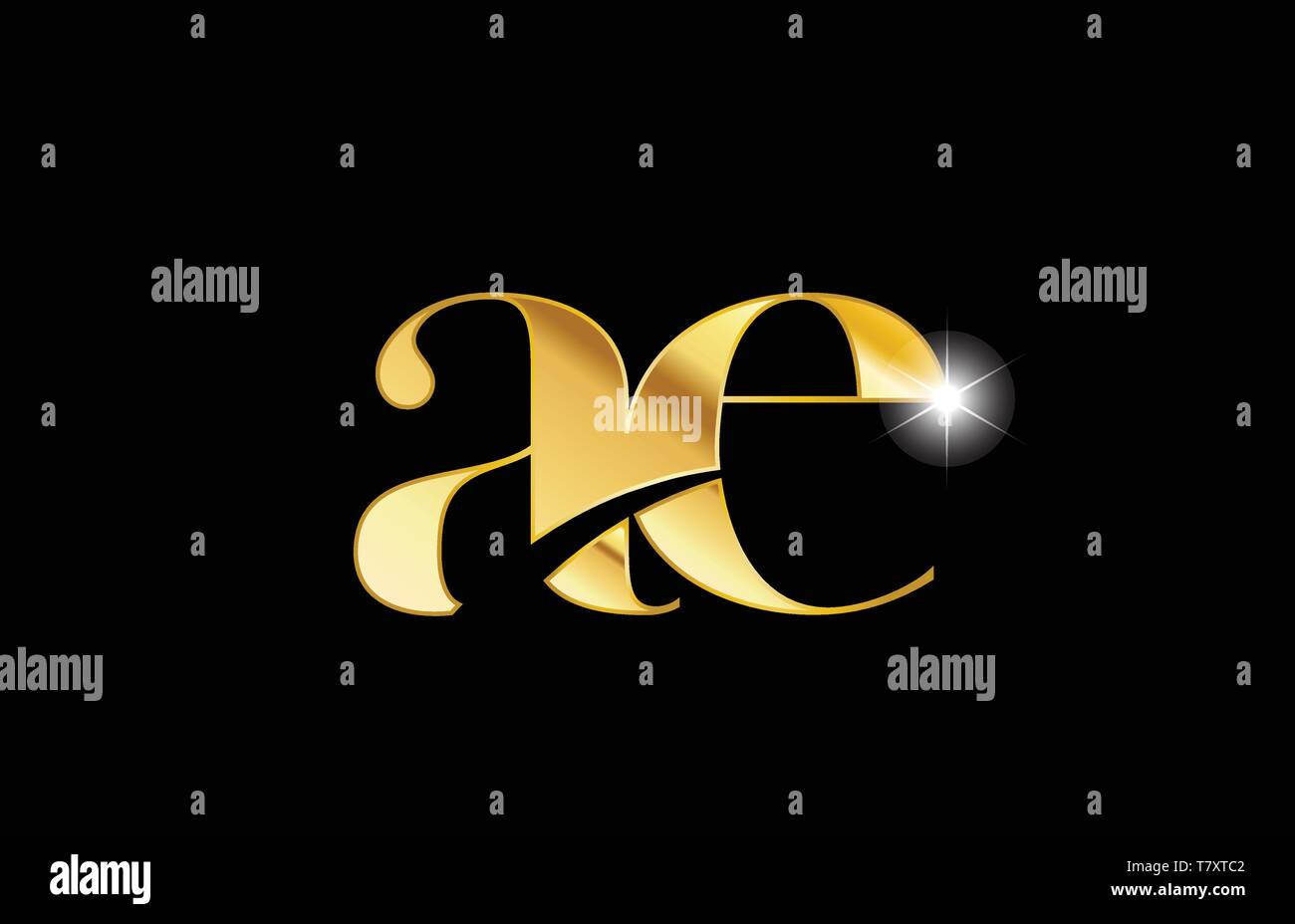 gold golden metal metallic alphabet letter ae a e logo icon design for ...