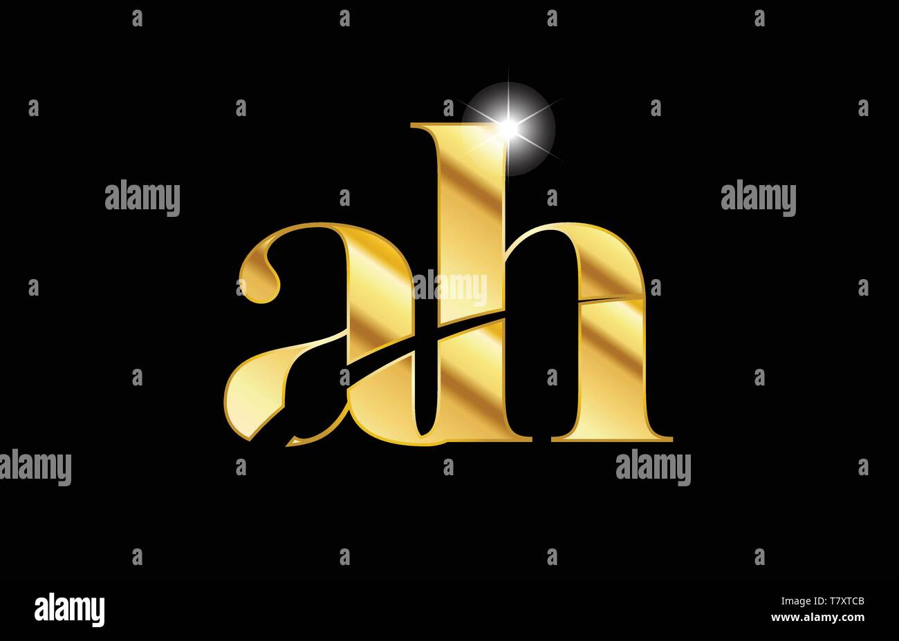 gold golden metal metallic alphabet letter ah a h logo icon design for ...