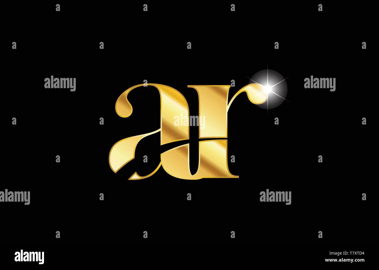 gold golden metal metallic alphabet letter ar a r logo icon design for ...
