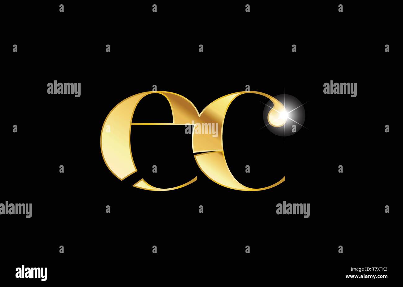 gold golden metal metallic alphabet letter ec e c logo icon design for ...