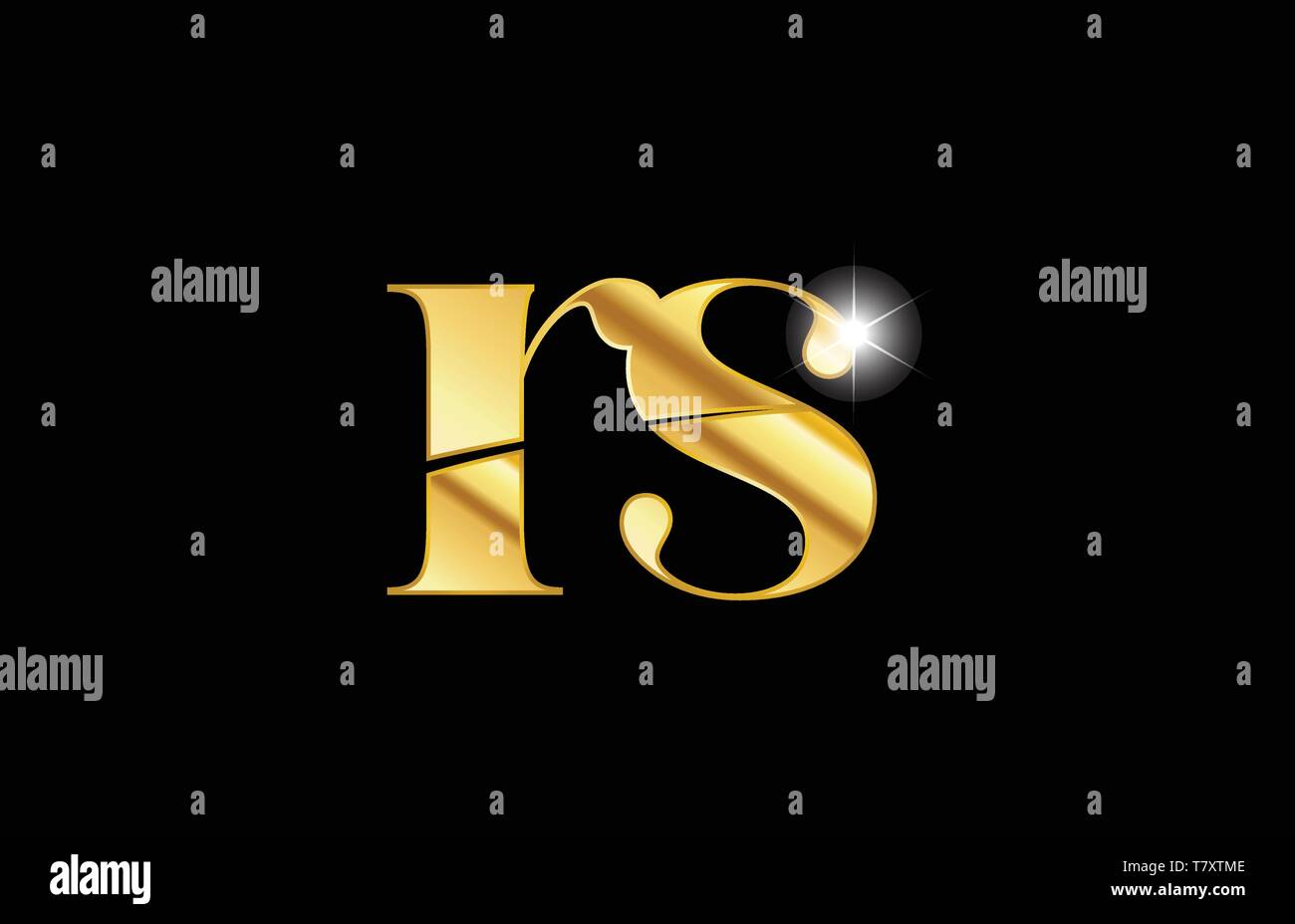 gold golden metal metallic alphabet letter rs r s logo icon design for ...