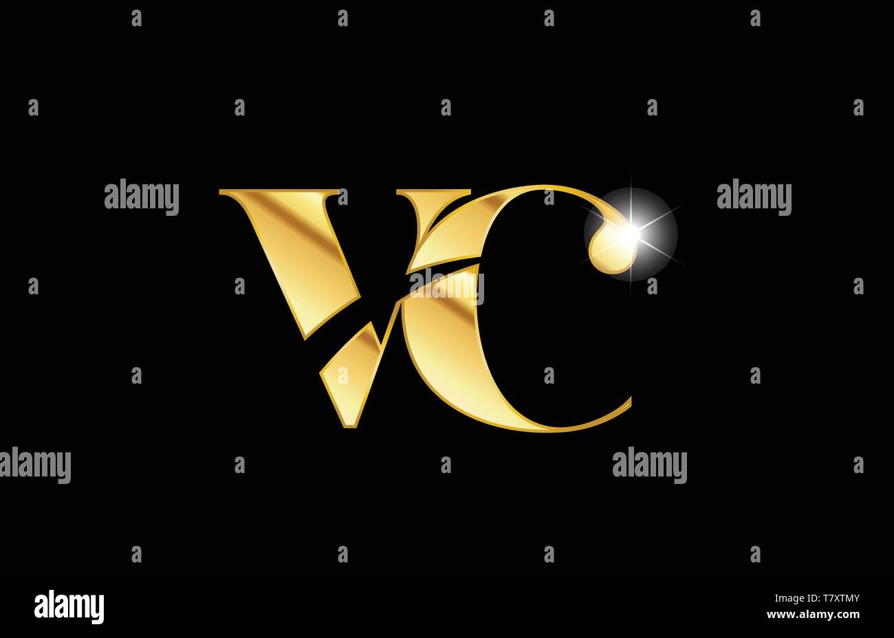 gold golden metal metallic alphabet letter vc v c logo icon design for ...