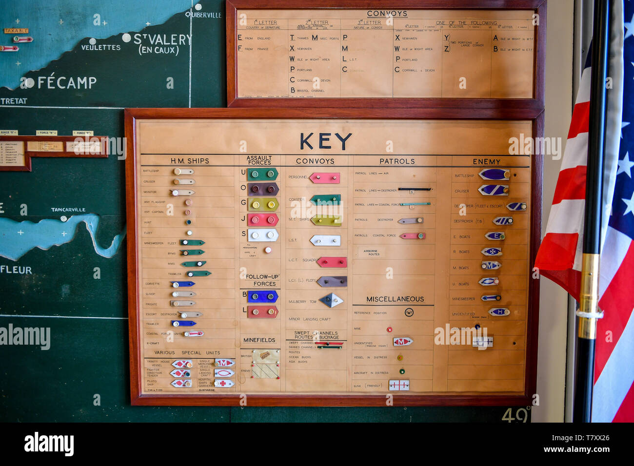 A key identifying ships on the wall map in the map room at Southwick