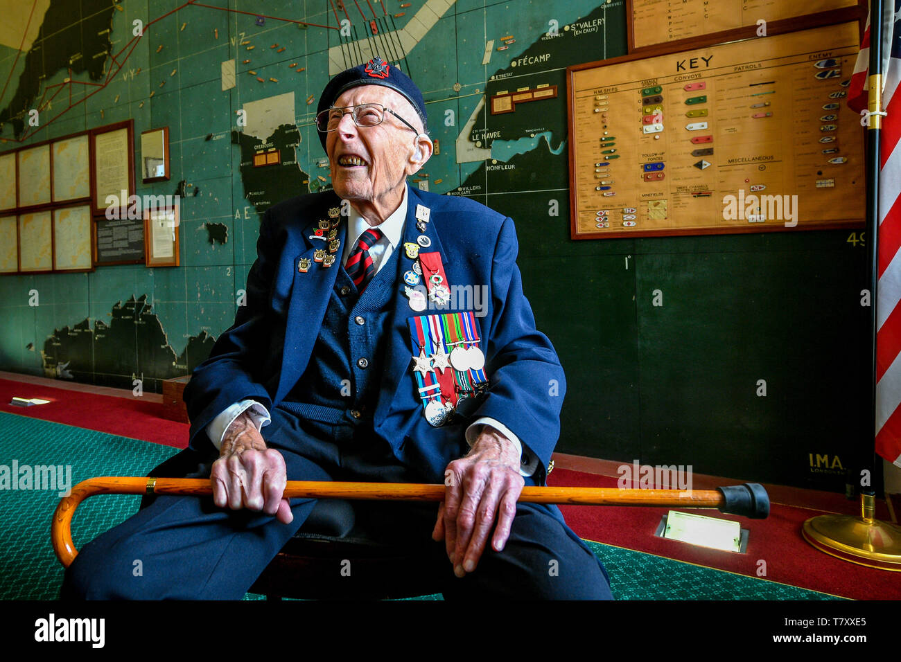 Veteran Percy Lewis, 96, in the map room at Southwick House, Southwick