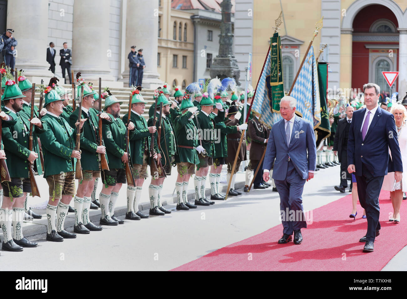 The Prince of Wales and the Duchess of Cornwall are officially welcomed to Munich, Germany, in an event hosted by the Minister-President of Bavaria Markus Soder. Stock Photo