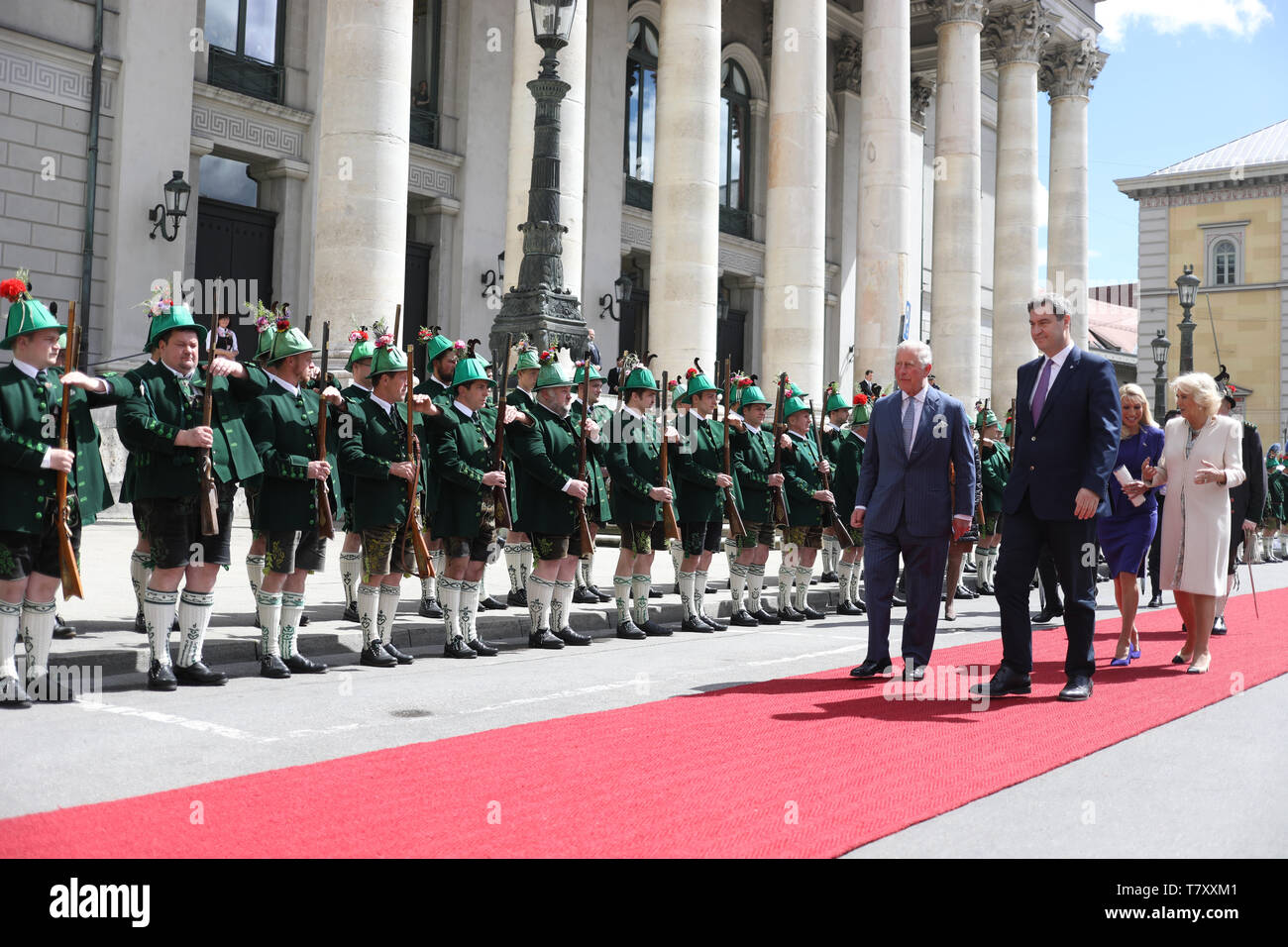 The Prince of Wales and the Duchess of Cornwall are officially welcomed to Munich, Germany, in an event hosted by the Minister-President of Bavaria Markus Soder. Stock Photo