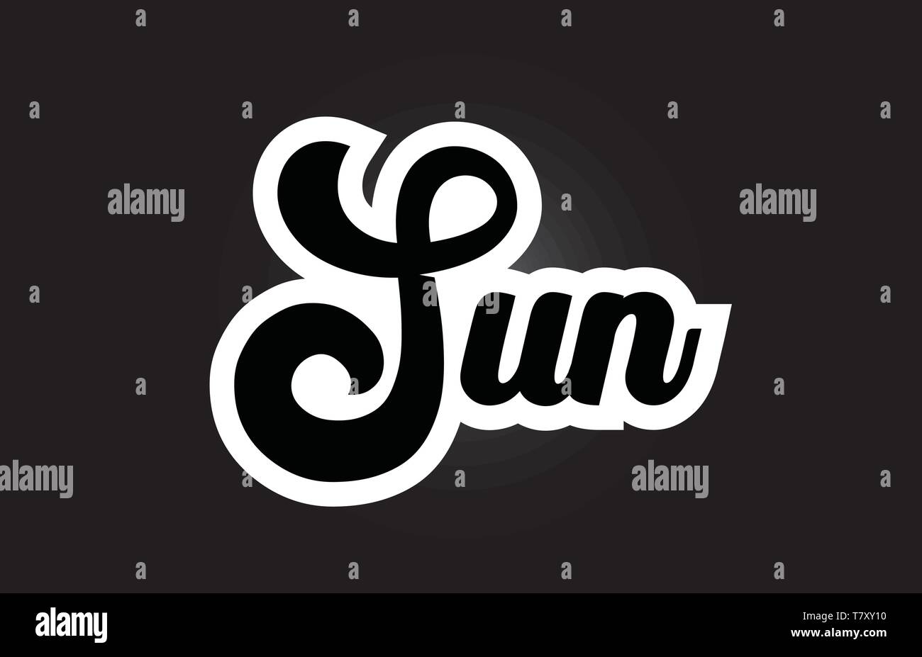 Sun hand written word text for typography iocn design in black and ...