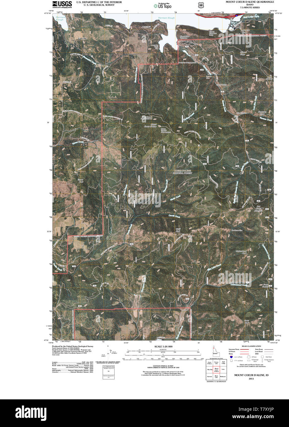 USGS TOPO Map Idaho ID Mount Coeur D'Alene 20110207 TM Restoration Stock Photo