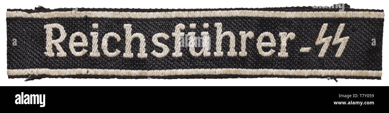 A Cuff Title Reichsfuhrer Ss For Enlisted Men Ncos Of The 16th Ss Panzer Grenadier Division Black And Silver Grey Woven Bevo Type With Sewn Ends Unissued Slightly Soiled Length 48 Cm Historic Historical 20th Century 1930s 1940s