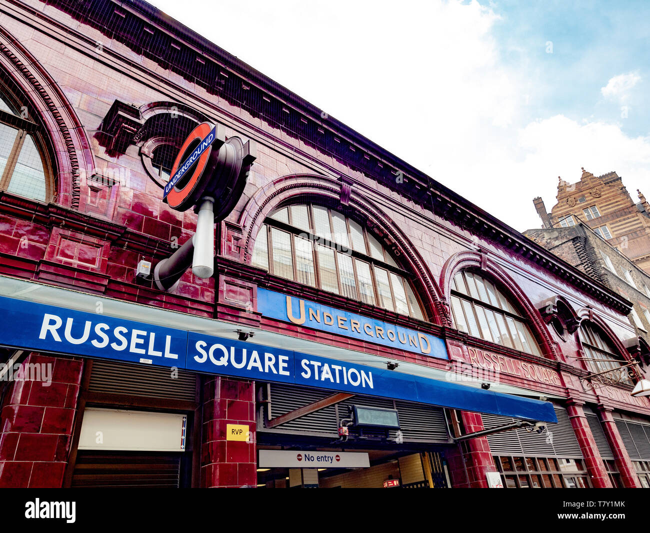 Russell Square tube station exterior, Bloomsbury, Camden, London, UK. Stock Photo
