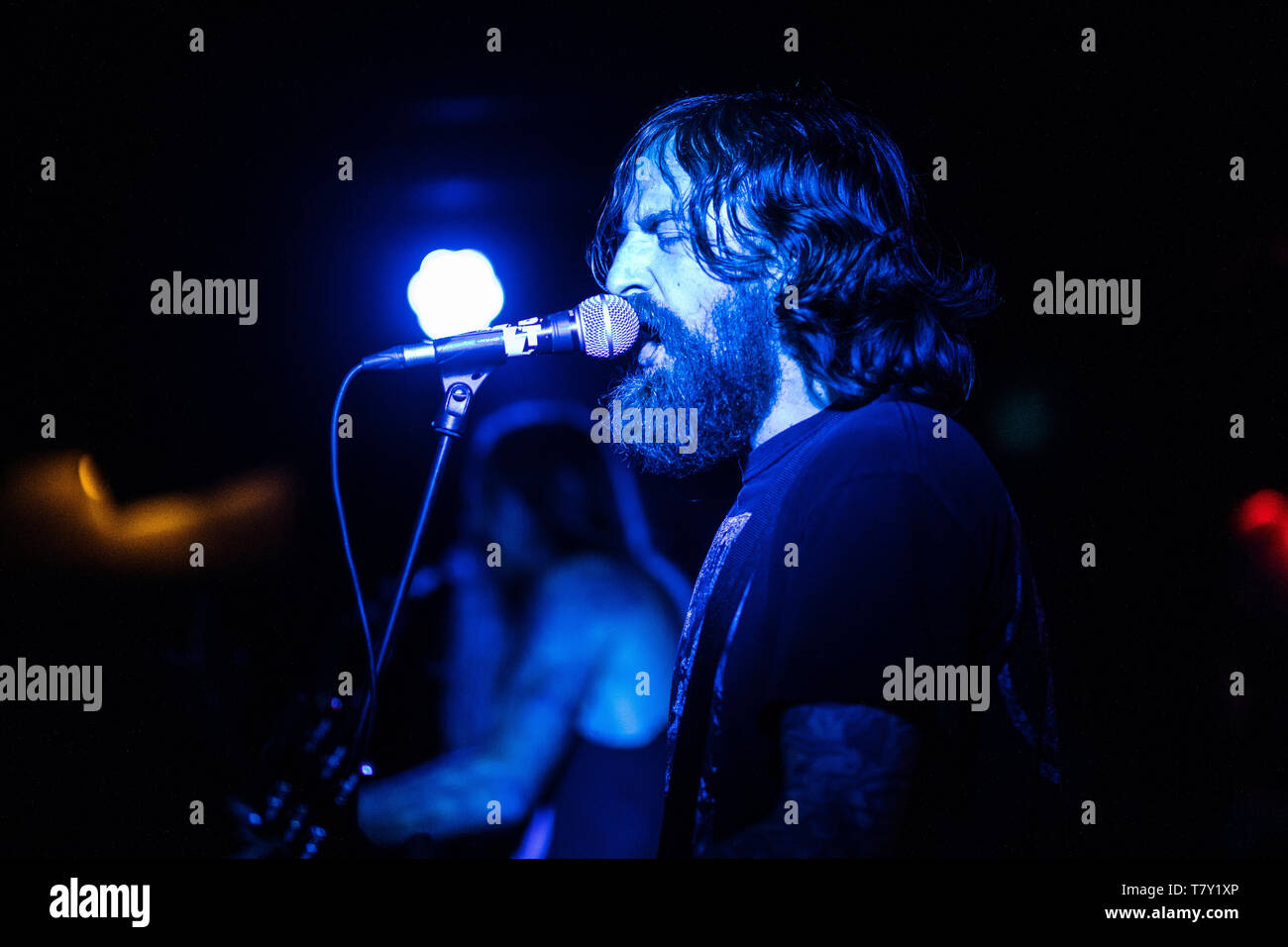 Denmark, Copenhagen - May 7, 2019. The American sludge metal band Black Tusk performs a live concert at Loppen in Copenhagen. (Photo credit: Gonzales Photo - Peter Troest). Stock Photo