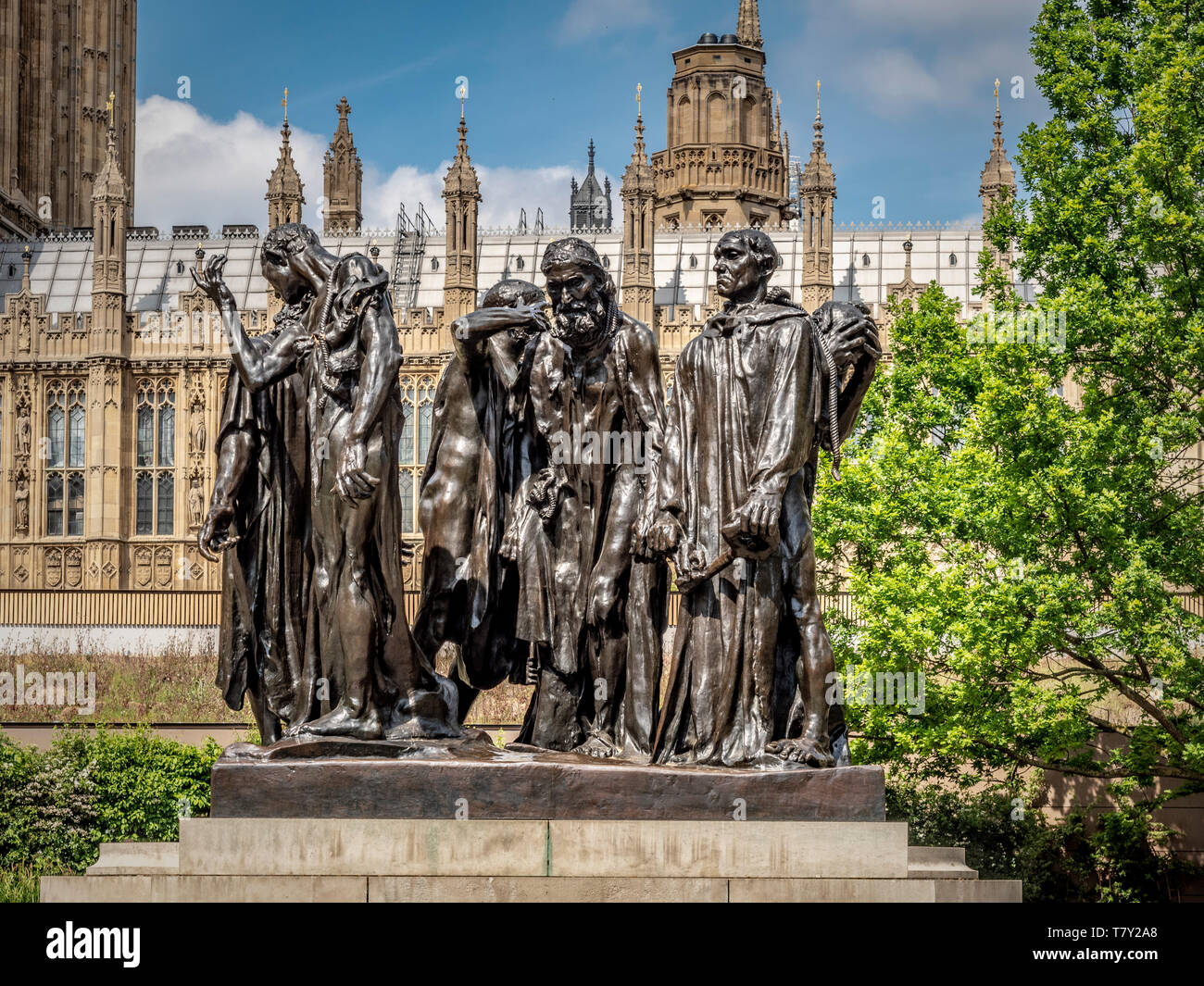 The Burghers of Calais (Les Bourgeois de Calais) bronze sculpture by Auguste Rodin 1889, situated in Victoria Tower Gardens, London. Stock Photo