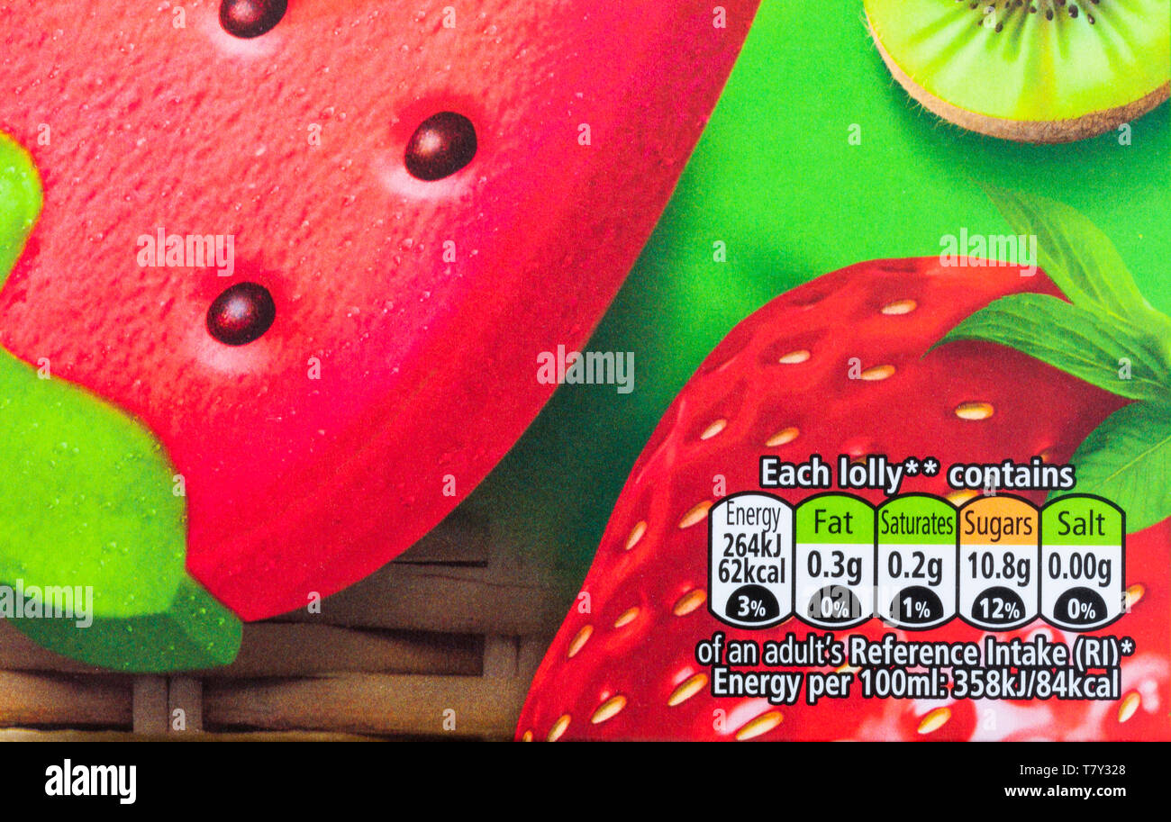 Reference intake nutritional information on box of Rowntrees Strawberry