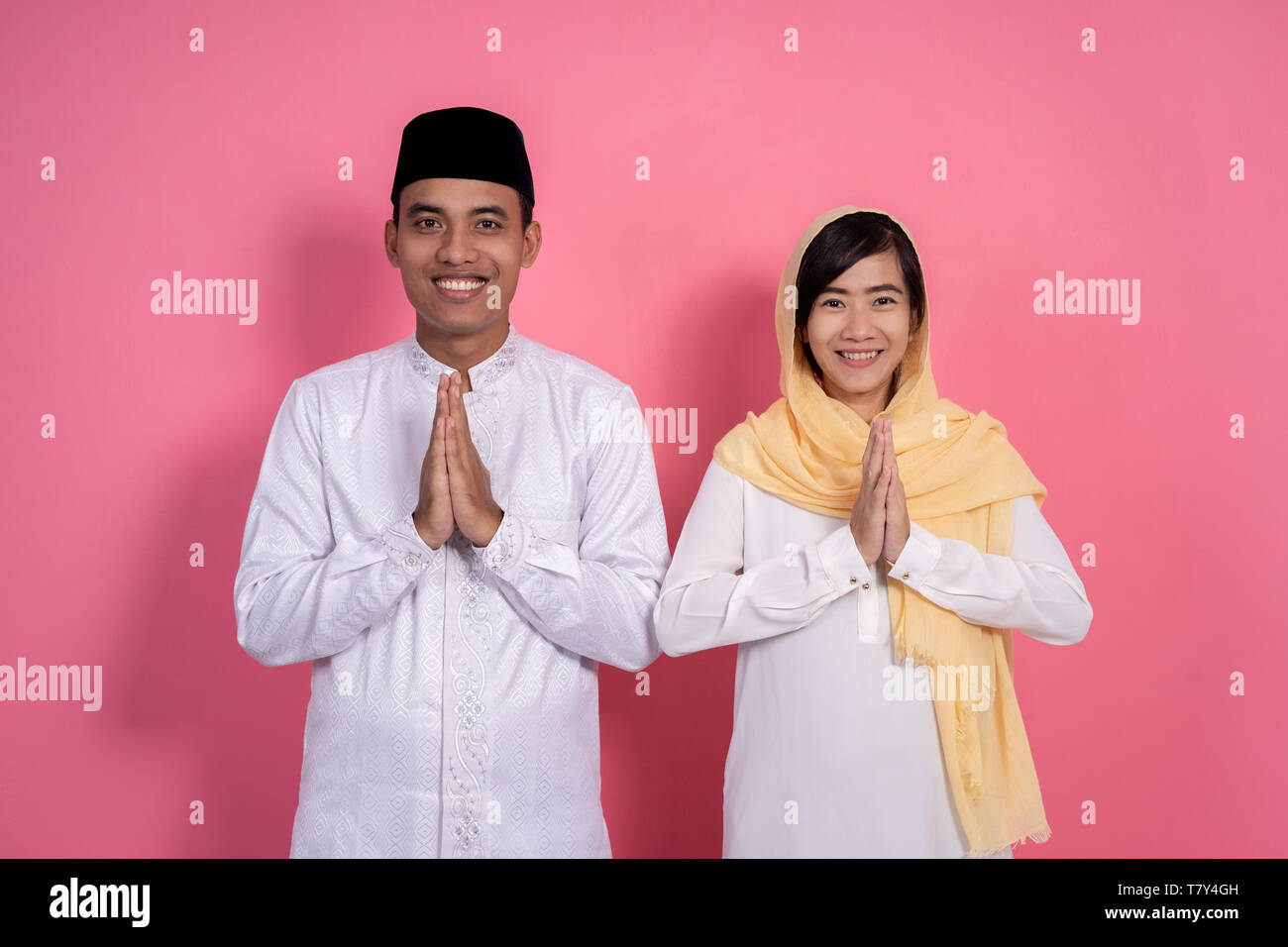man and woman muslim greeting Stock Photo
