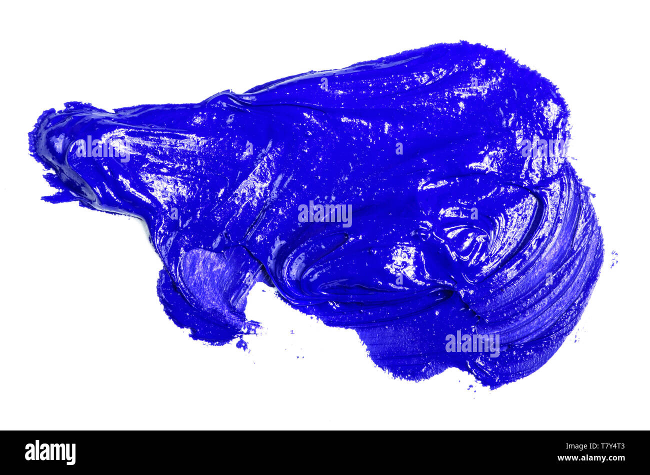 stain of blue oil paint on a white Stock Photo