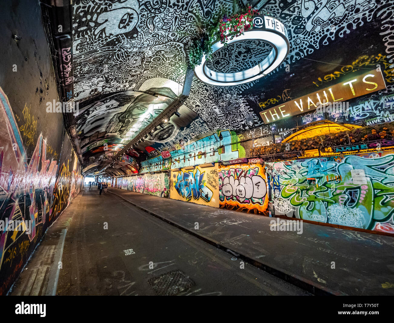 The Banksy Tunnel, ( Leake St Tunnel or Leake Street Arches ) legal Graffiti venue under Waterloo train station, London, UK. Stock Photo