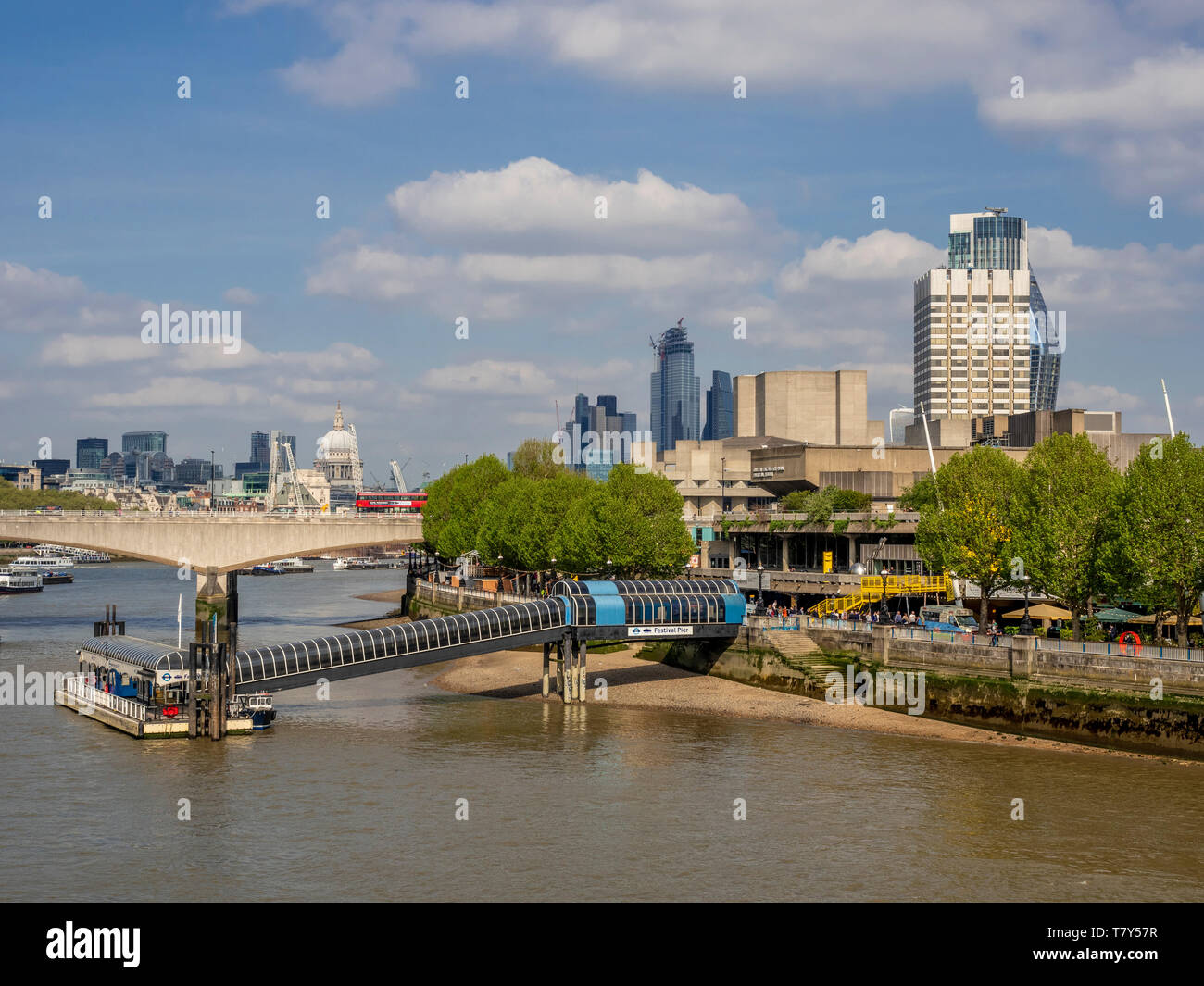 Queen Elizabeth Hall,  Purcell Room and Festival Pier on the River Thames, Southbank Centre, London, UK. Stock Photo