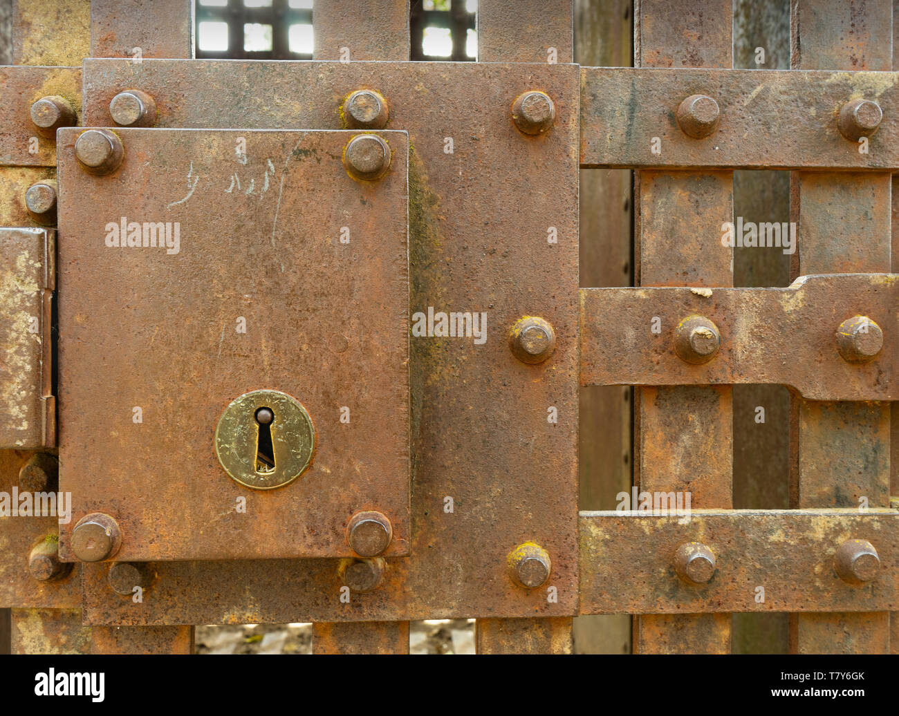 Old, rusty vintage jail cell lock outdoors in the Wild West USA Stock Photo