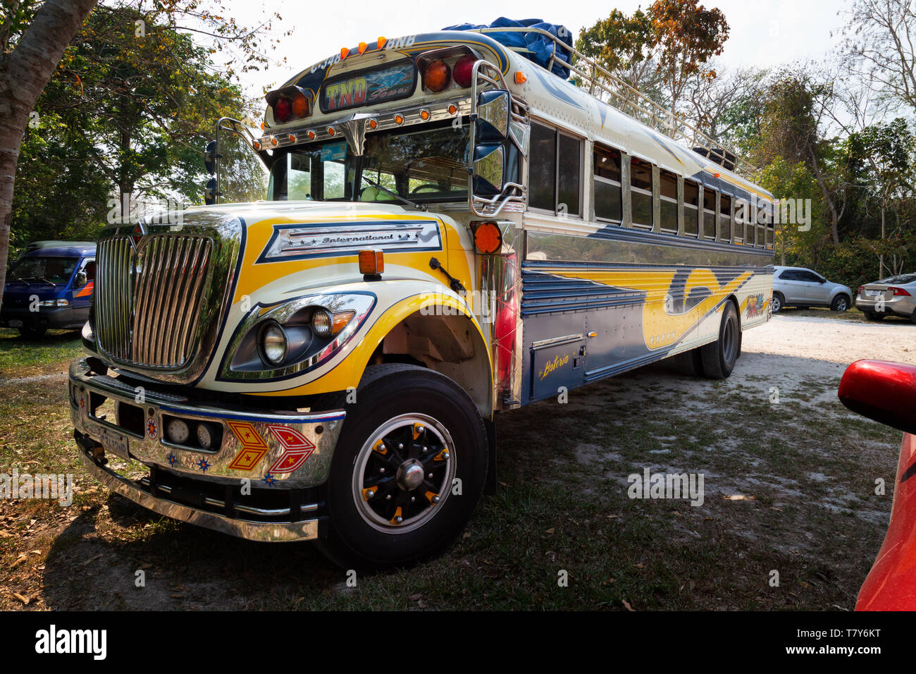 Central America bus - a brightly coloured bus parked, Guatemala, Latin ...