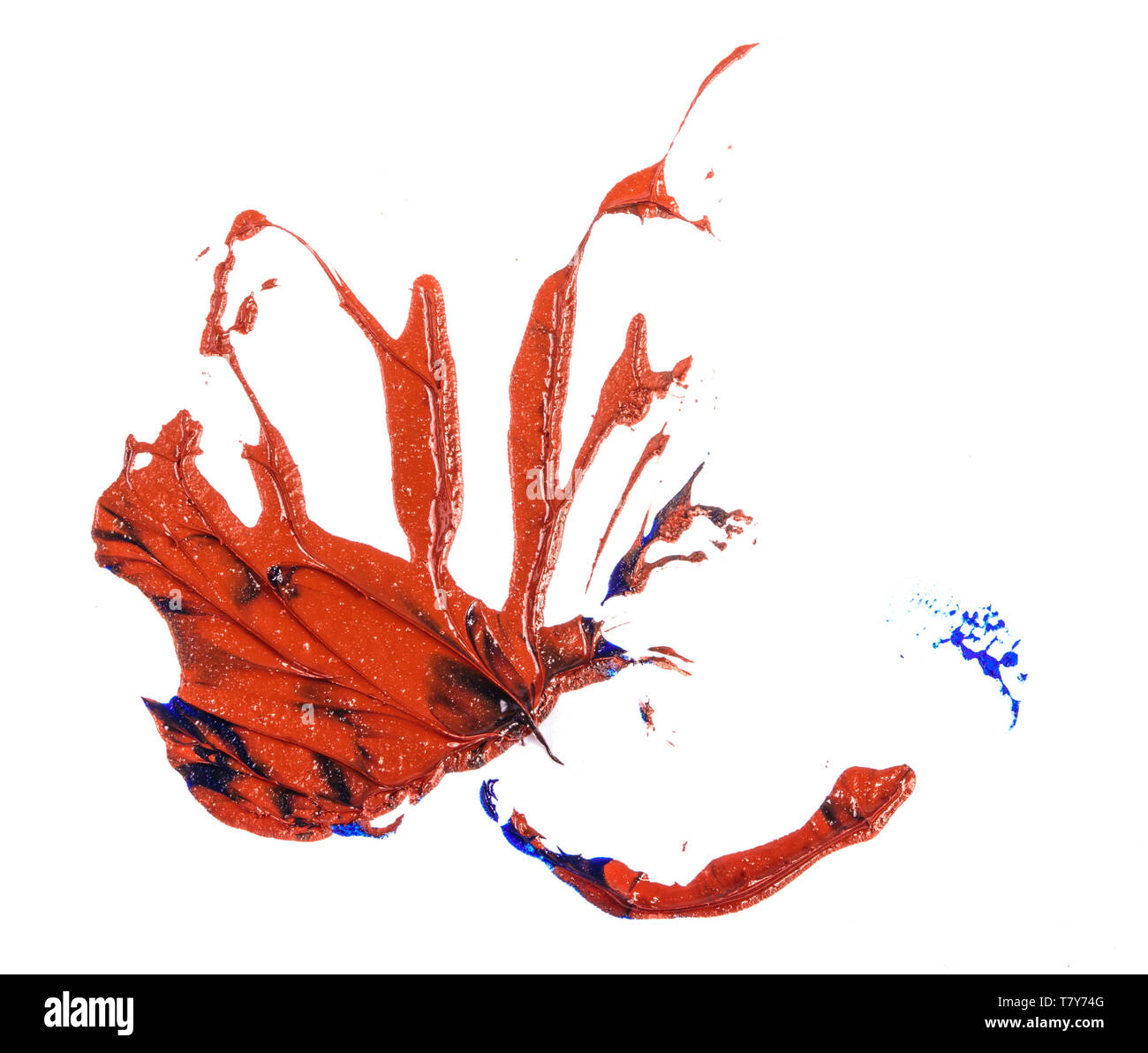 stain of blue and red oil paint. smear on white Stock Photo Alamy