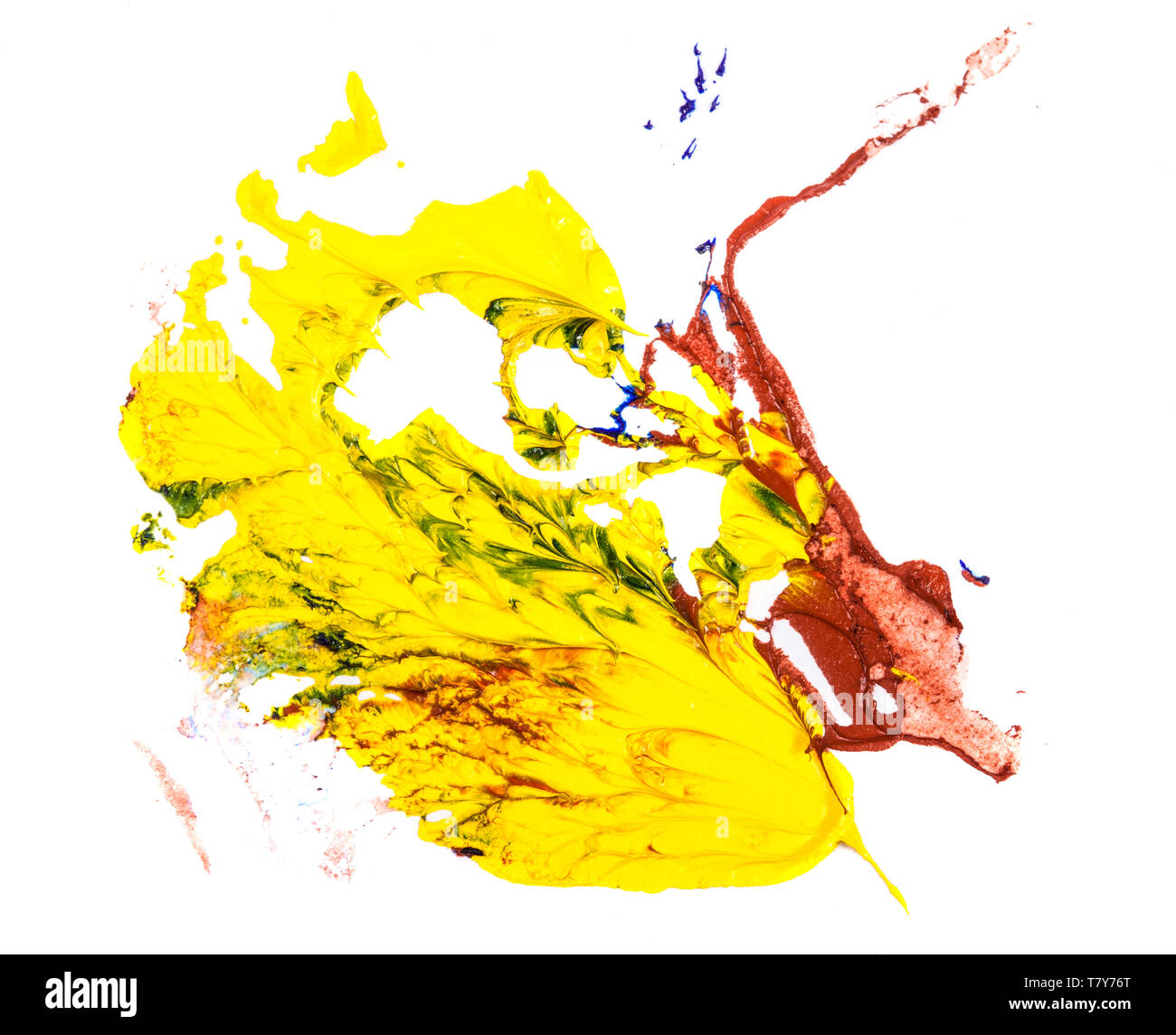 stain of blue, yellow and red oil paint. smear on white Stock Photo Alamy