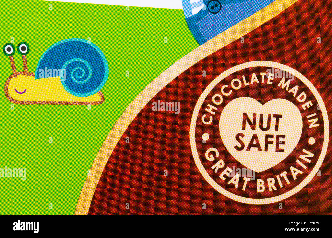 Nut safe, chocolate made in Great Britain detail on box of Kinnerton