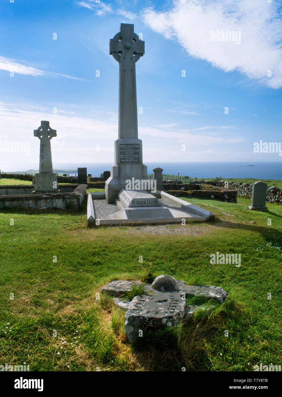 Kilmuir Cemetery, Skye, Scotland, UK; grave & memorial cross of Flora