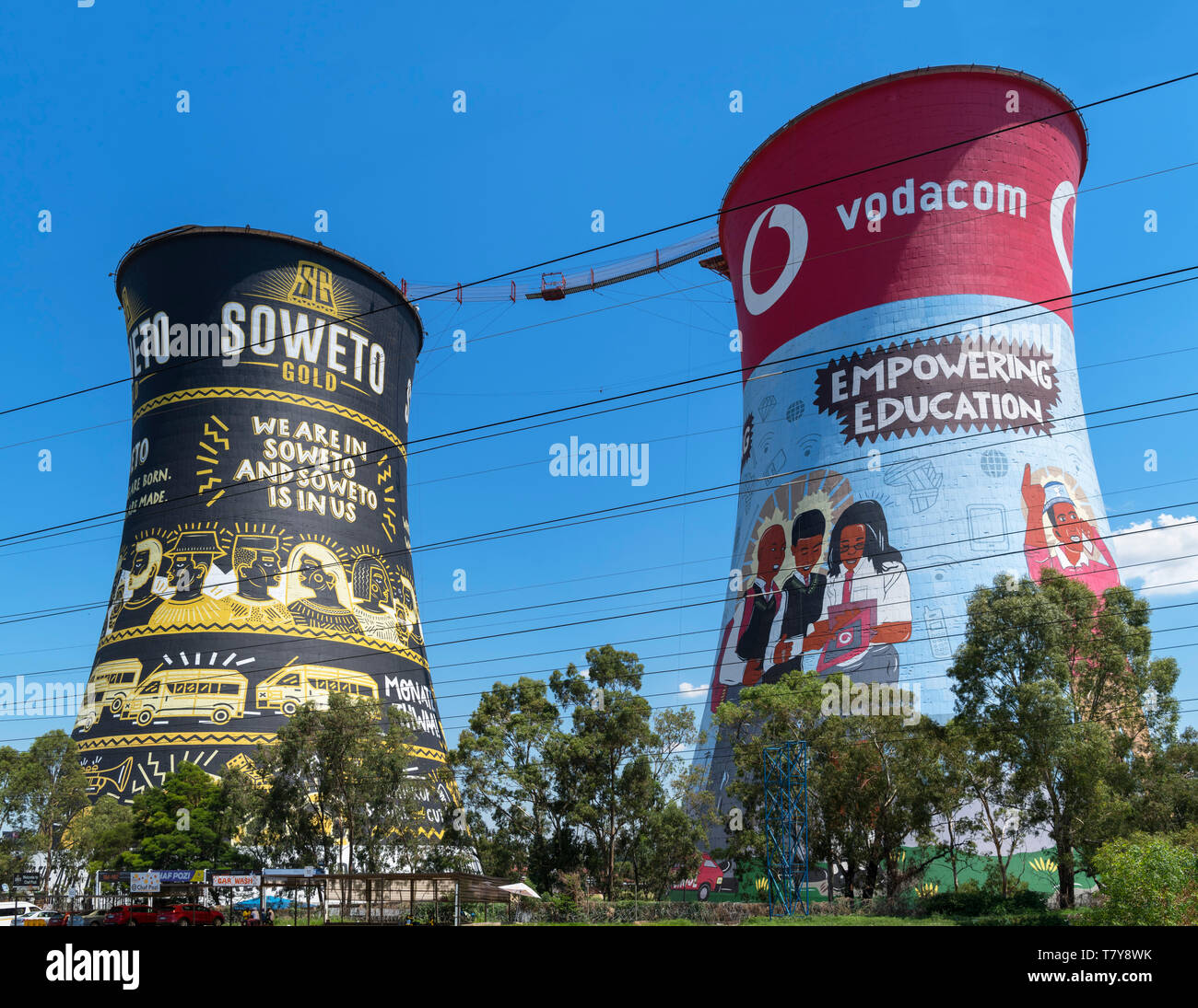 Murals on Orlando Towers, the cooling towers of a decommissioned power station, Soweto, Johannesburg, South Africa Stock Photo