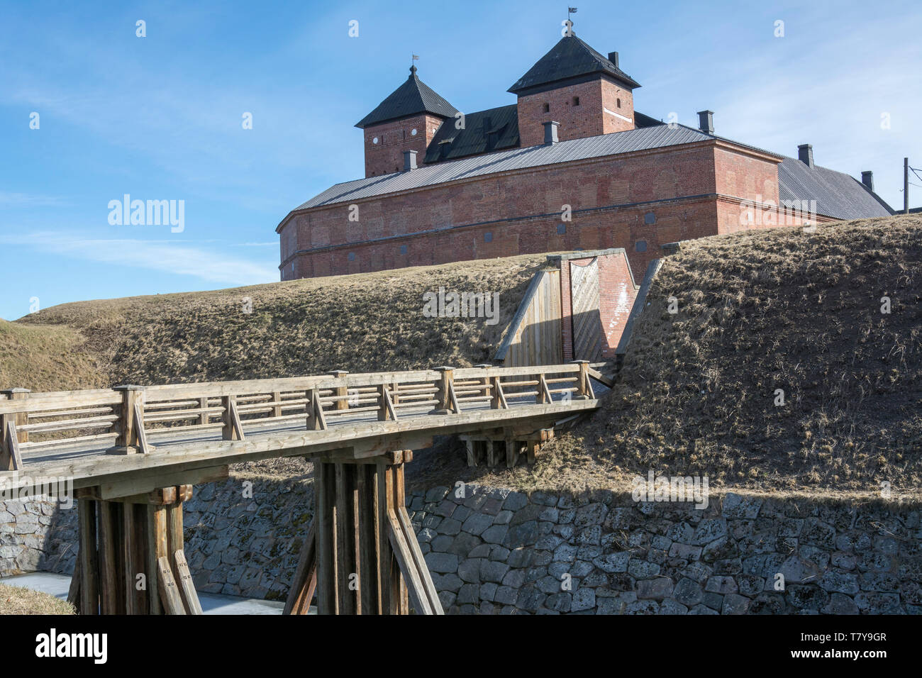 Wooden bridge to Häme Castle in Hämeenlinna Finland Stock Photo