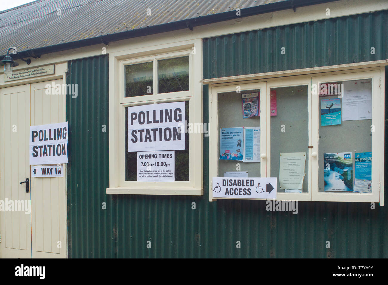 The Polling Station in the Village Hall in Britwell Salome, Oxfordshire. Stock Photo