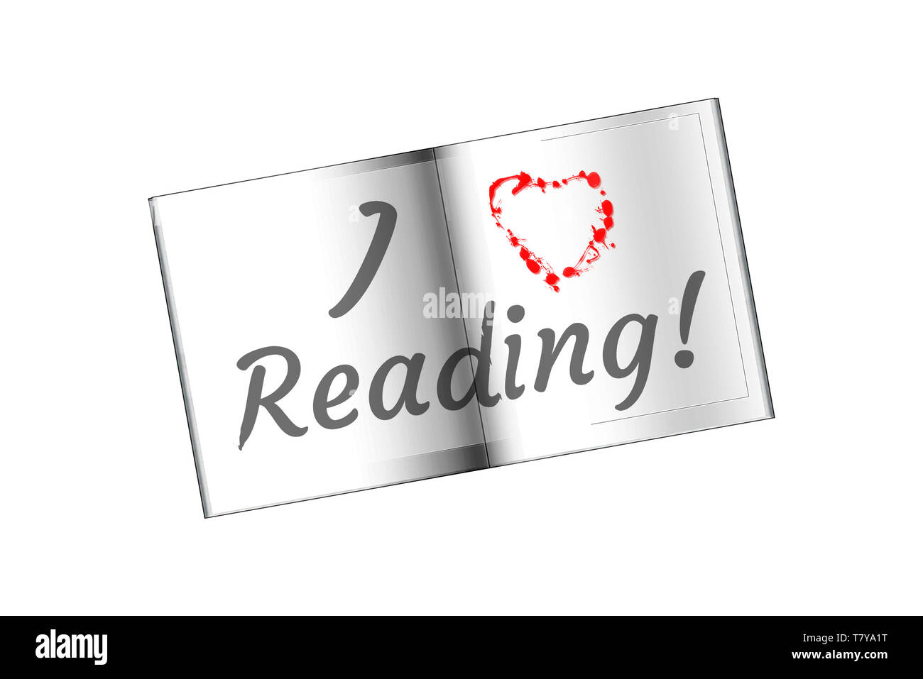 I love Reading!  Red heart on a page of the book Stock Photo