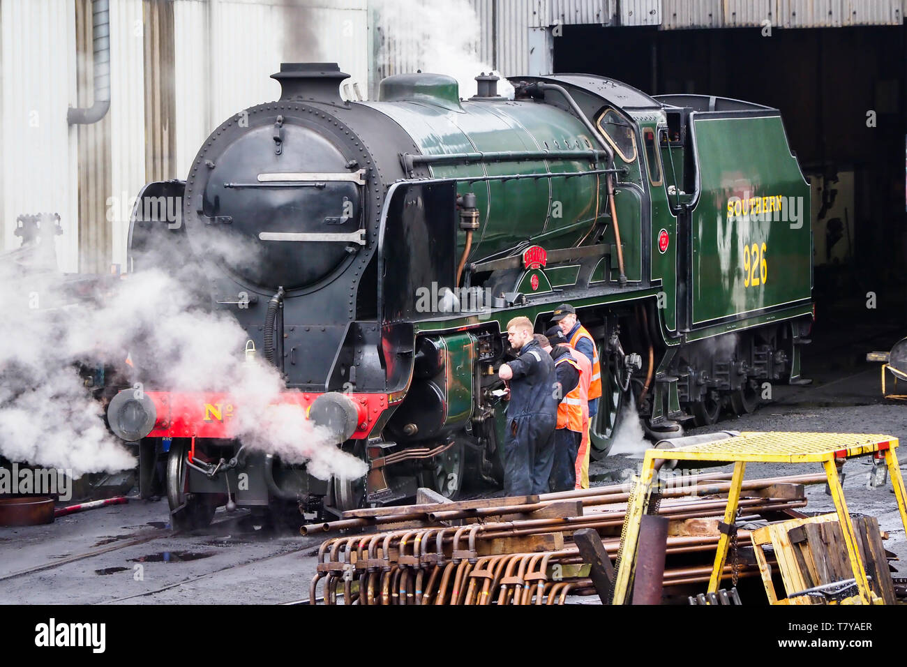 SR No. 926 “Repton“ at Grosmont being preparedNorth Yorkshire Moors Railway Stock Photo