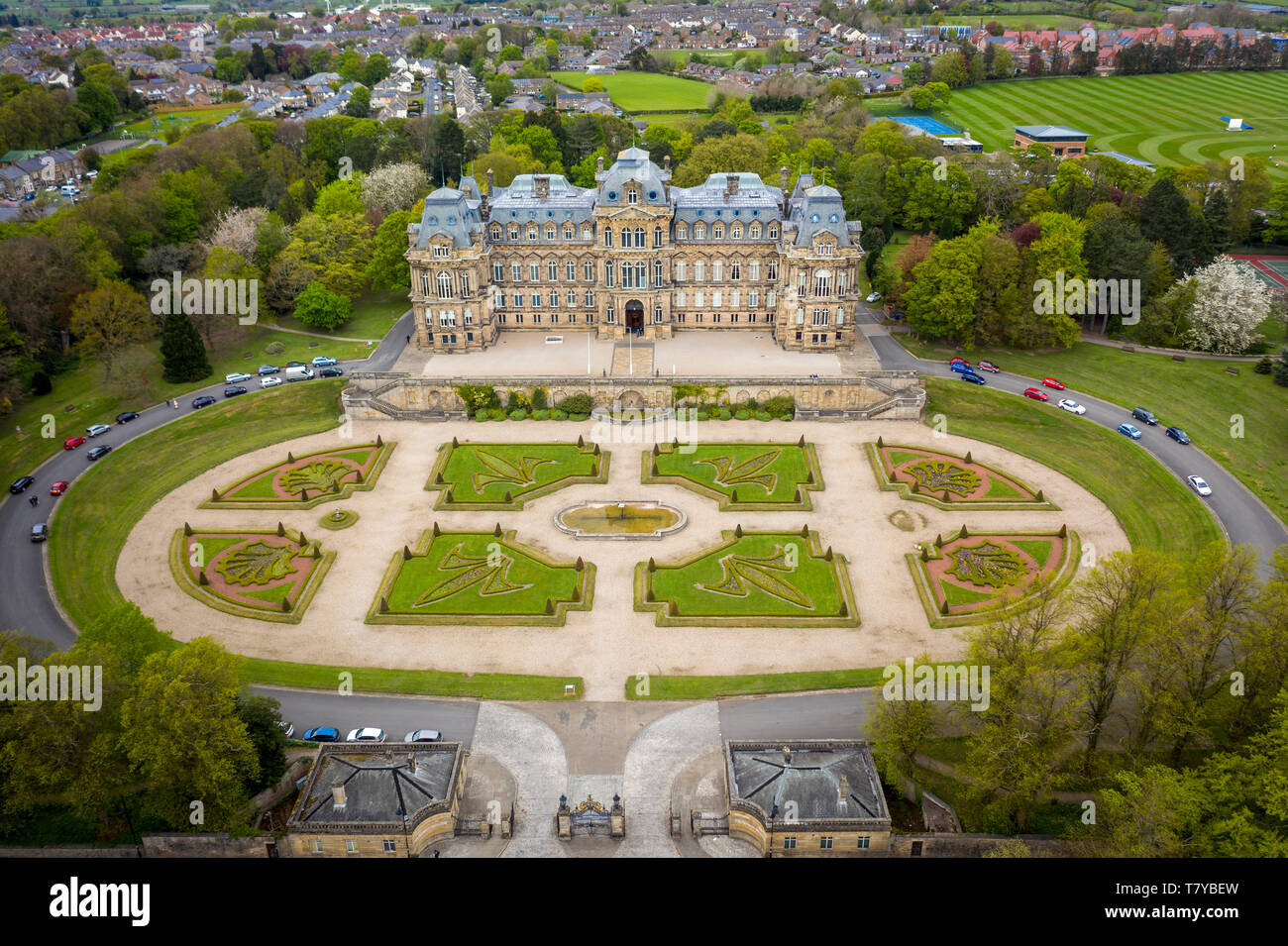 Aerial photograph of Bowes Museum, Barnard Castle, Teesdale, County
