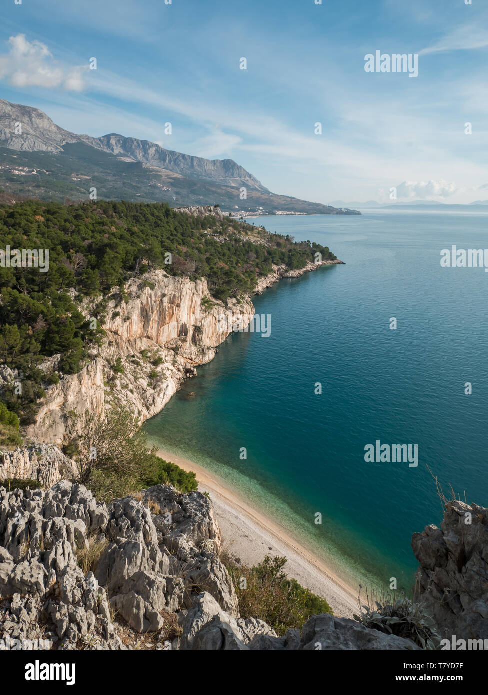 Famous Nugal Beach On Makarska Riviera Aerial View Stock