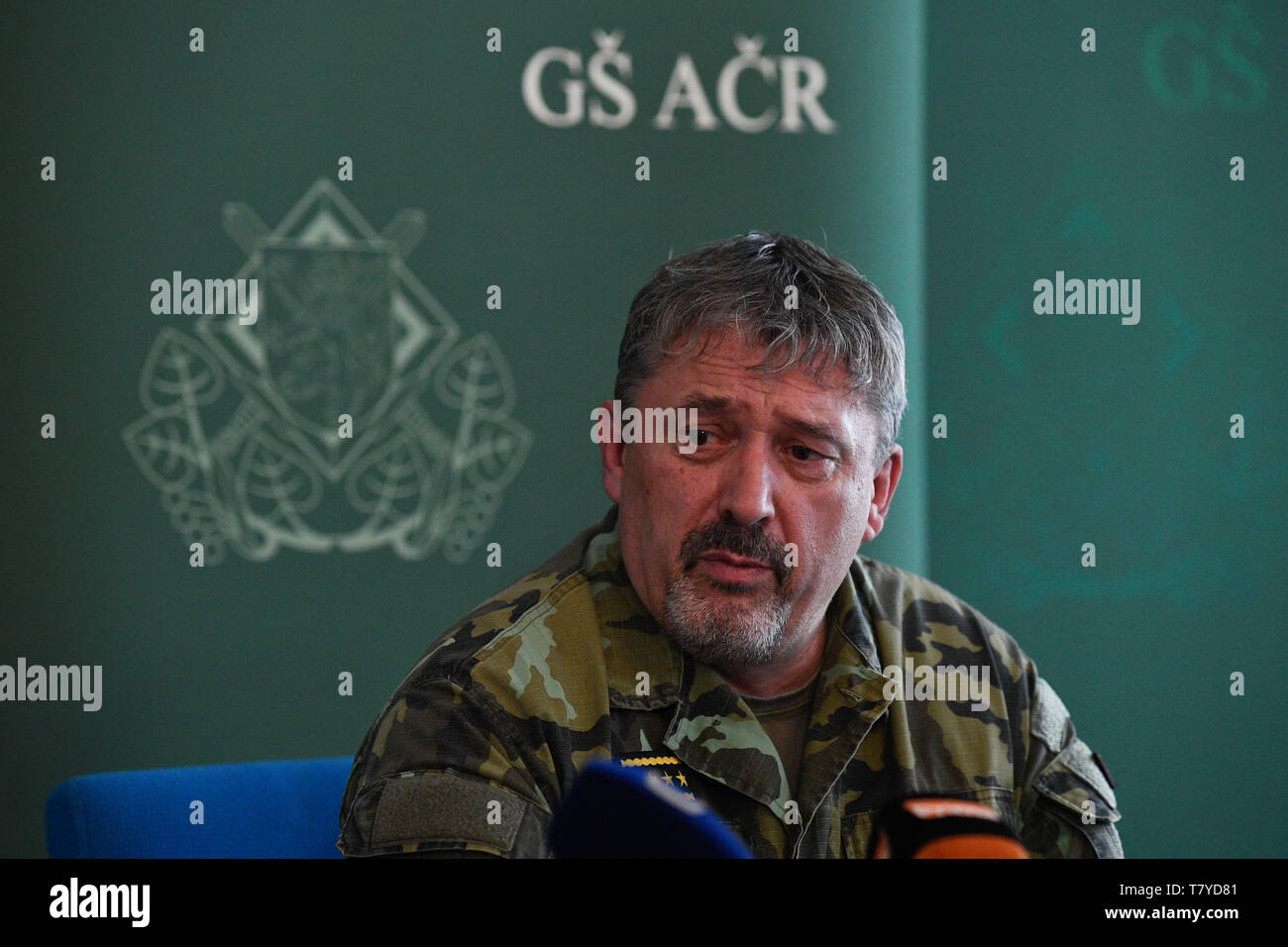 General Ales Opata, Chief of the General Staff of the Czech Armed Forces, speaks during a press conference on his first year in office, in Prague, Cze Stock Photo