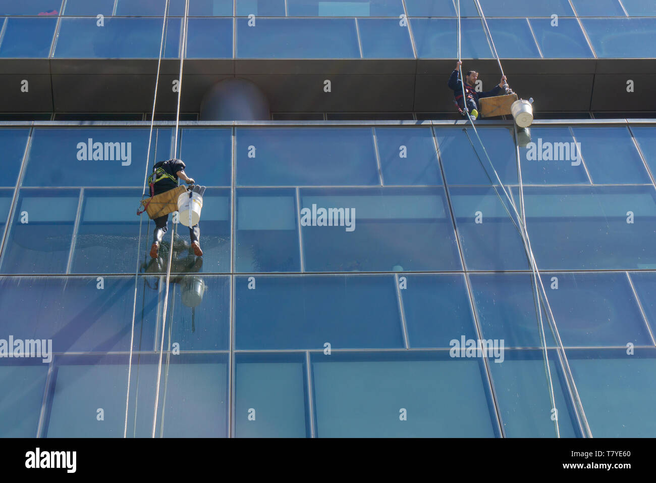 Highrise window cleaning looks super cool and super dangerous Stock Photo Alamy