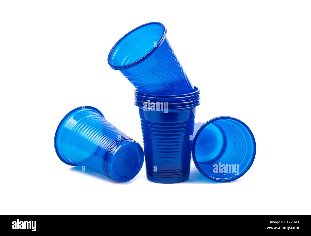 Blue, plastic cups isolated on white background Stock Photo Alamy