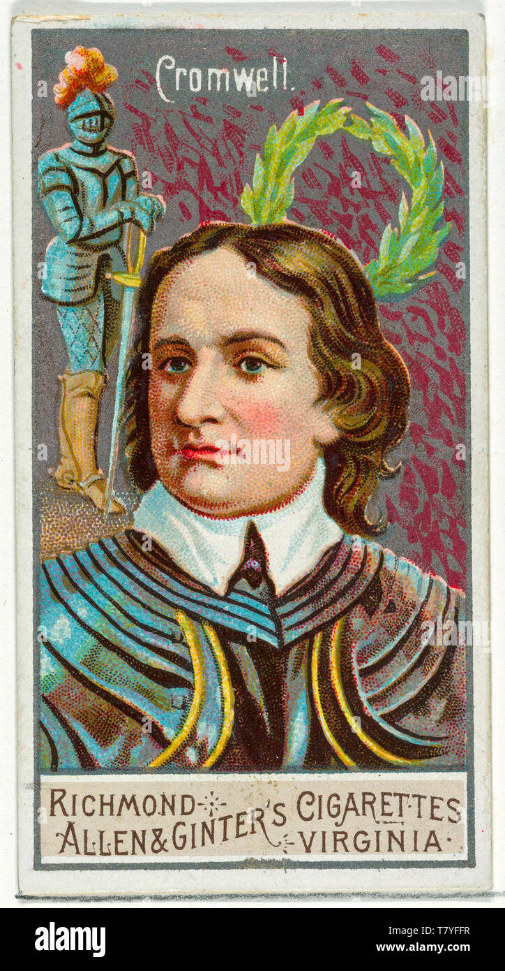 Oliver Cromwell, cigarette card portrait from the Great Generals series for Allen & Ginter Cigarettes Brand,1888 Stock Photo