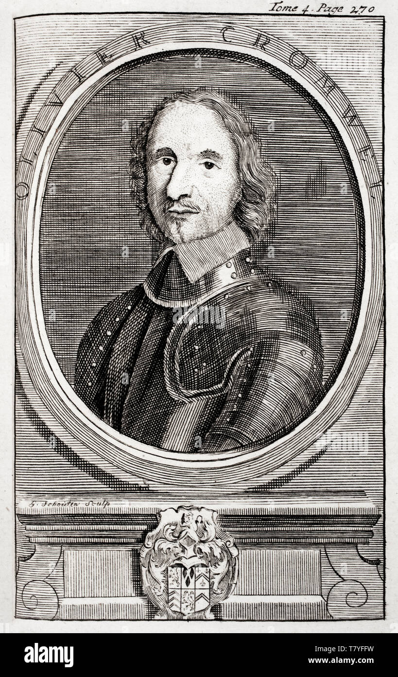 Portrait engraving of Oliver Cromwell (15991658), by G. Schouten,1742