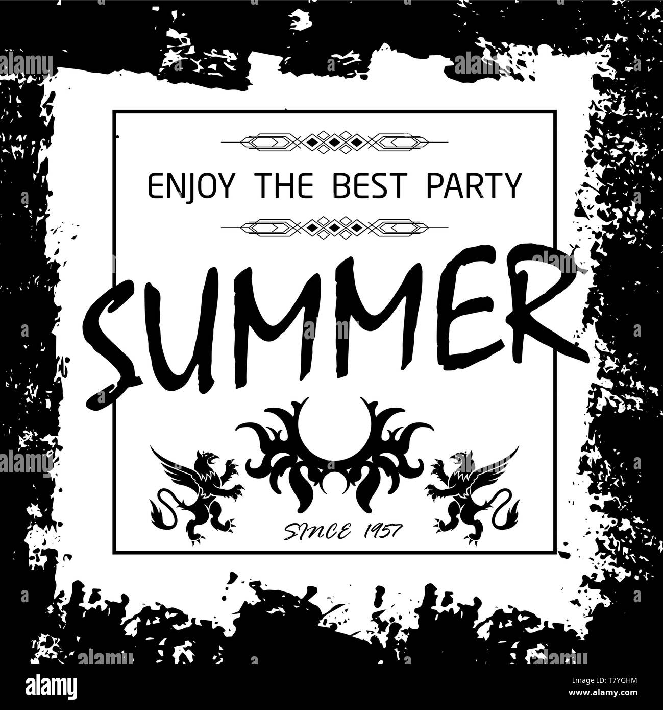 Black and white grunge summer background with text Stock Vector